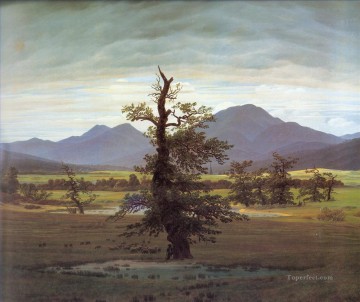 カスパー・ダヴィッド・フリードリヒ Painting - フリードリヒの孤独な木の風景 ロマンチックなカスパール・ダーヴィト・フリードリヒ